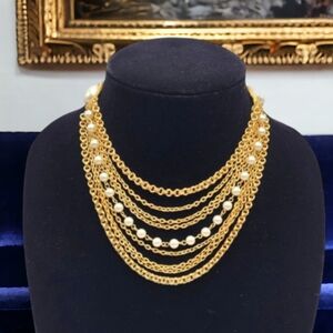 1950's Vintage Faux Pearl and Chain Necklace